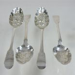 A pair of George III silver and later decorated fiddle pattern berry spoons,
