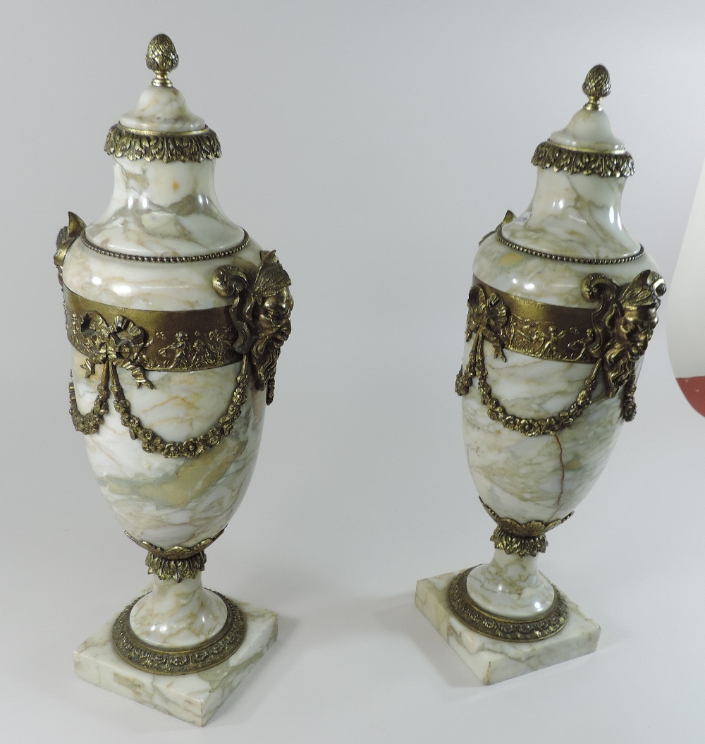A pair of gilt bronze mounted white marble cassolettes, each of urn shape, - Image 9 of 9
