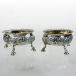 A pair of 19th century silver open salts, each of oval shape with a gilt interior,