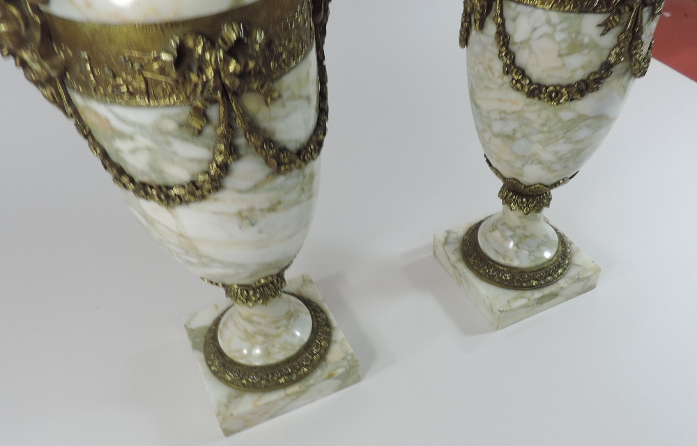 A pair of gilt bronze mounted white marble cassolettes, each of urn shape, - Image 8 of 9