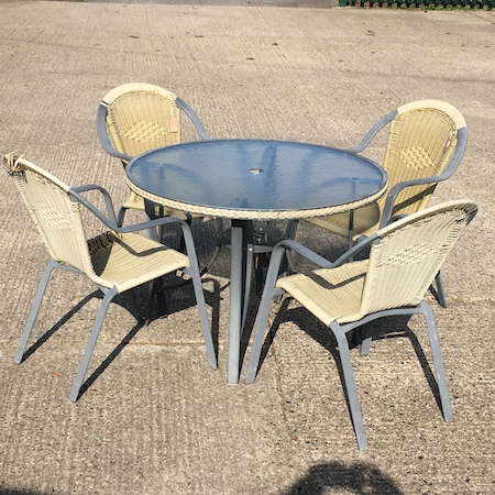 A garden table, 102cm diameter,