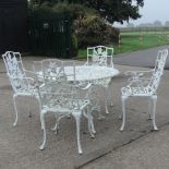 A white painted aluminium garden table, 101cm diameter,