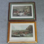 A hunting print, 'The Melton Breakfast, 37 x 77cm, together with another,