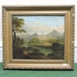 Continental school, 19th century, Italian townscape, oil on board,