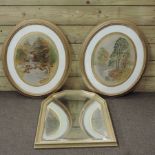 British school, Irish river landscape, watercolour, oval a pair, 44 x 36cm,