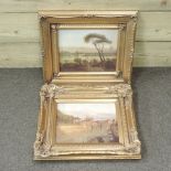 A pair of reproduction pictures on porcelain, views of Italy, , 34 x 39cm,