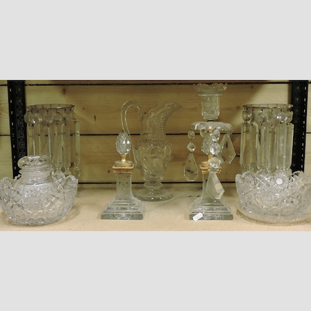 A pair of 19th century glass table lustres, 27cm high,