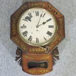 A 19th century rosewood and brass inlaid drop dial wall clock,