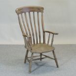 An elm splat back open armchair