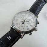 A gentleman's Maurice Lacroix chronograph wristwatch, on a black leather strap,
