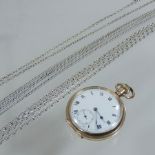 A gold plated open faced gentleman's pocket watch, with a white enamel dial,