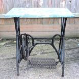 A metal and marble garden table,