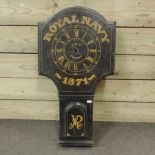 A Victorian style Royal Navy clock case, painted 1871 to the case,