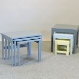 A nest of three painted occasional tables, largest 45cm,