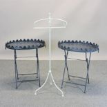 A pair of metal folding tables, 63cm,