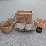 A garden trug, together with a wicker log basket, 70cm,