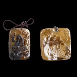 TWO CHINESE FINELY CARVED AGATE PLAQUES