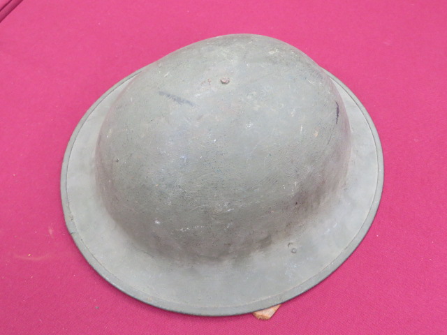 WW1 American Pattern Brodie Steel Helmet green painted exterior low crown helmet. Turned edge - Image 2 of 2