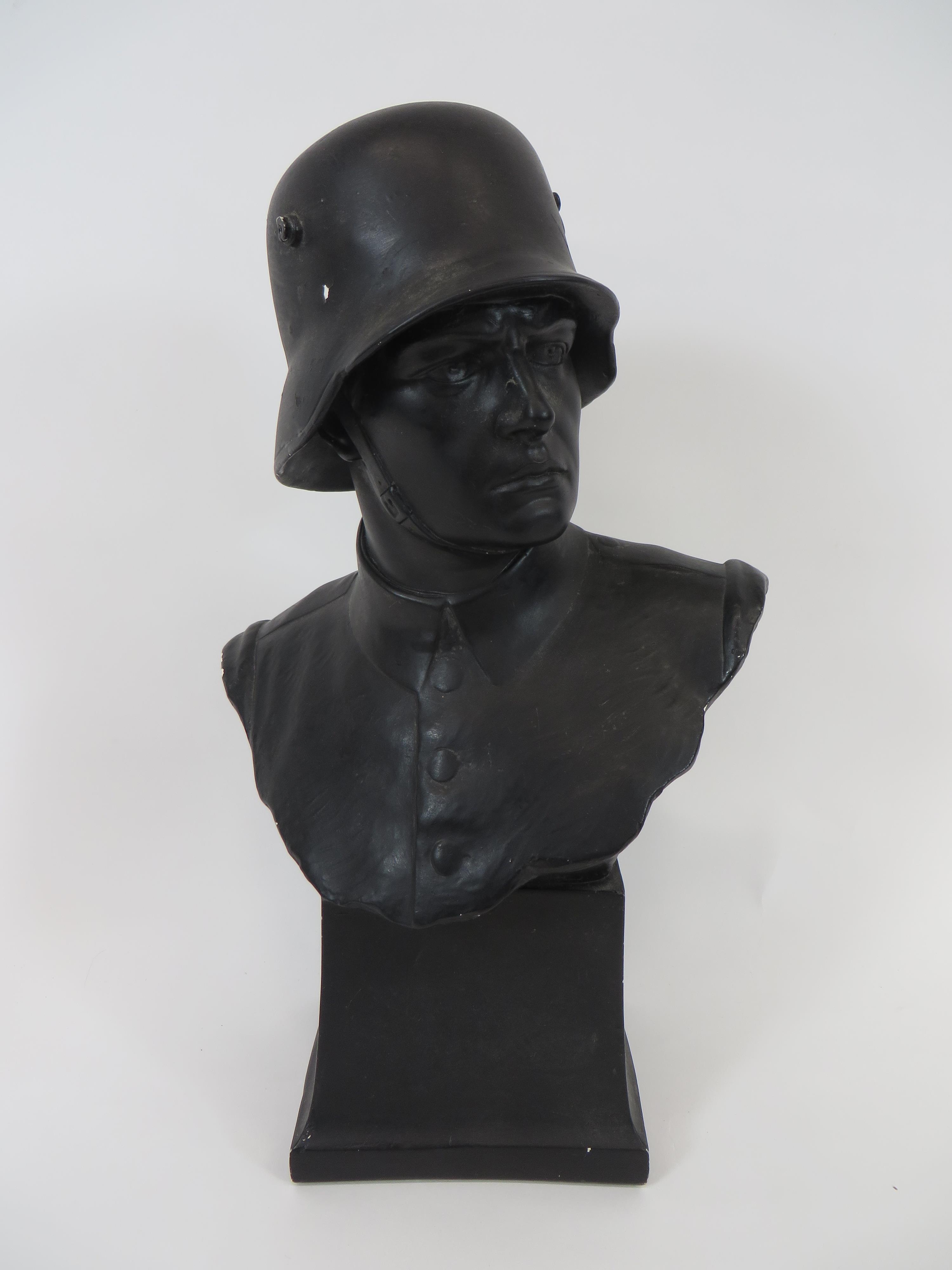 Imperial German Infantryman Plaster Bust black painted plaster head and shoulders bust of an