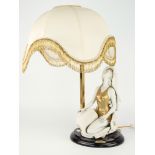 A figural lamp by Gianni Visentin, biscuit porcelain figure of genuflecting female in gilt bodice,