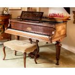 A baby grand piano, late 19th century by Parisian maker Erard, rosewood frame with walnut inlay,