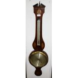 A George III inlaid mahogany wheel barometer, by Cattely & Co, Hereford, breakfront pediment with