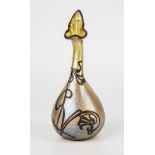 A Loetz Papillon silver mounted gold glass vase, gooseneck form with silver rimmed trefoil pourer,