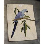 A mosalite pietra dura parrot tile form plaque, 11½ x 15½in. (29.8 x 39.4cm.).