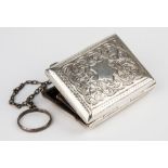 An Edwardian silver finger ring purse, Arthur Cook, Birmingham 1902, of rectangular form with chased