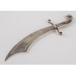 A Victorian novelty sabre form silver bookmark, Adie & Lovekin, Birmingham 1888, handle inlaid