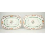 A pair of Chinese export famille rose platters, late 18th/early 19th century, rectangular form