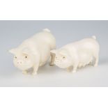 A pair of carved ivory female pigs, with black painted eyes, larger pig 3½in. (8.8cm.) long. (2)