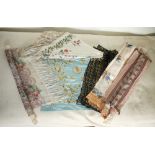 Six Victorian shawls, including one in silk with all over embroidered foliage on a turquoise