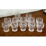 A matched set of ten Victorian cut and engraved tumblers, the ogee bowls with wheel engraved