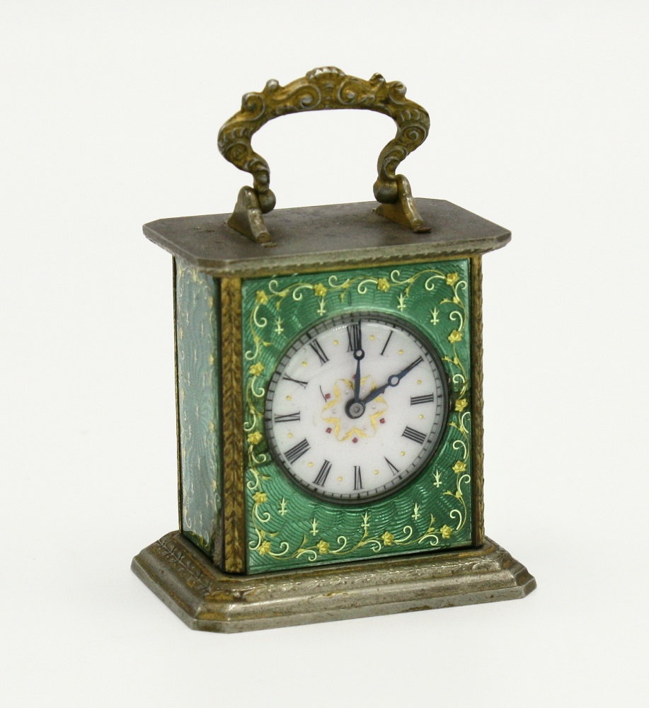 A good French miniature enamelled mantel clock, late 19th century, signed Brevet to base, with