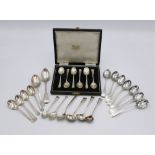 An assorted lot of silver spoons, to include a cased set of six by Barker Brothers Silver Ltd.,