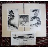 John George Mathieson (Scottish, fl.1918-1940), four unframed etchings, including a pair ‘Above Balm