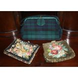 Two vintage needle point handbags, both with floral bouquets embroidered to exterior, one with