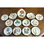 A set of thirteen rare Swansea creamware botanical plates, early 19th century, with brown rims,