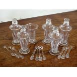 A set of six rare late Georgian covered jelly glasses, the petal cut funnel bowls with saucer rims,