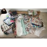 A large collection of vintage fabrics, early to mid-20th century, including a pair of Coronation