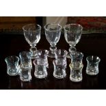 A set of ten Sark Glass shot glasses, together with three Sark glass wine glasses. (13)