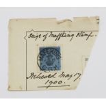 A rare South Africa Mafeking Seige Issue postage stamp, April 1900, 3d, with Baden-Powell in blue,