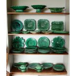 A collection of Wedgwood majolica green glazed leaf plates, 19th century, comprising three side