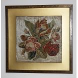 A framed Victorian petit point embroidery of roses, 15 x 15in. (38 x 38cm.).,