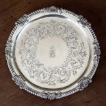 A George III silver salver, probably Mitchell & Russell, Newcastle 1812, circular with gadroon and