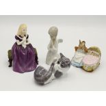 A Royal Copenhagen kitten, in playful pose, model number 727; together with a Royal Doulton