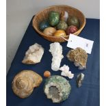 A small collection of mineral and fossil specimens, plus coral and a collection of hardstone