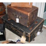 A tarred hessian covered travelling trunk, early 20th century, with brass lock, 'A.S. Mackay'