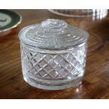 A Georgian cut glass covered butter dish, circular, with a broad band of strawberry diamond cutting